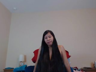 Bello lungo dai capelli asiatico striptease e hairplay: hd sesso video a9