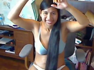 Agradável longo cabeludo asiática striptease e hairplay: hd xxx filme da
