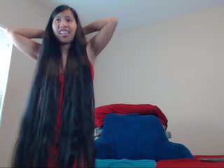Pretty Long Haired Asian Striptease and Hairplay: HD dirty clip 6a